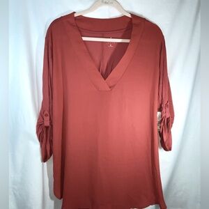 New York & co SOHO Jeans tunic blouse burnt orange